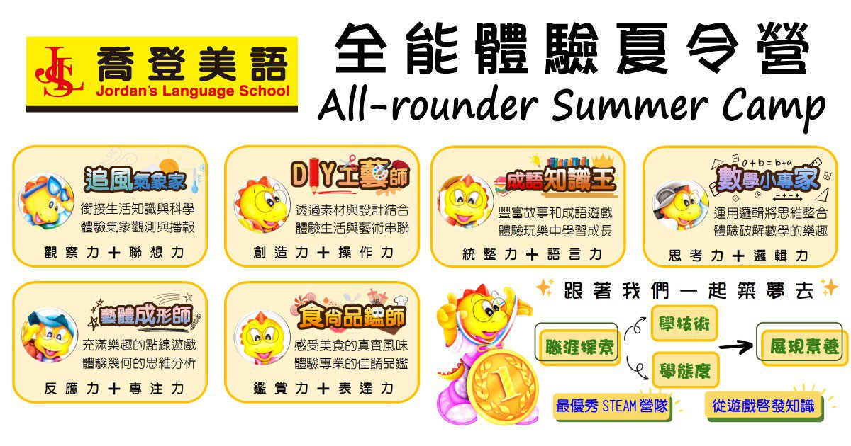 新北市三重區 喬登美語 碧華分校 112年 2023 全能體驗夏令營 All-rounder Summer Camp 國小暑期營隊 暑假營隊 小一先修 正音班